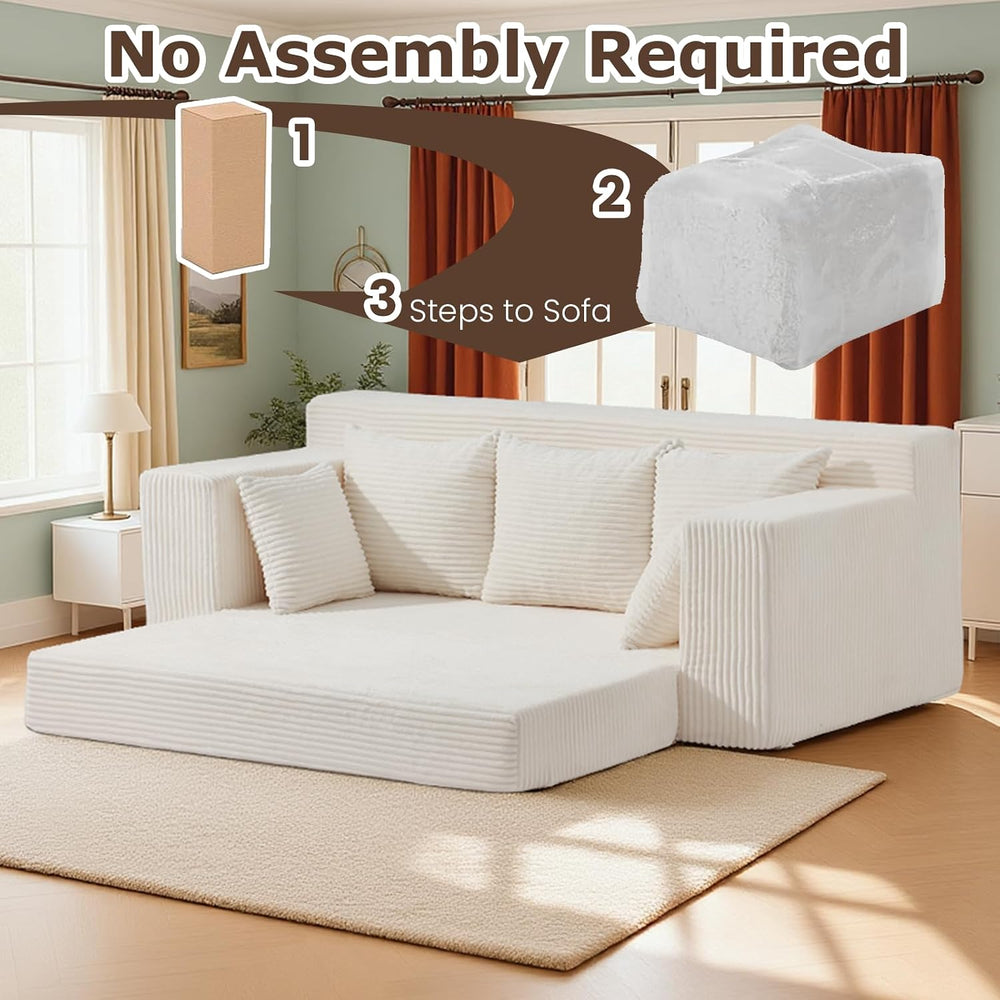 3 Seater Boneless Couch for Living Room, Convertible Futon Sofa Bed Comfy Pul...