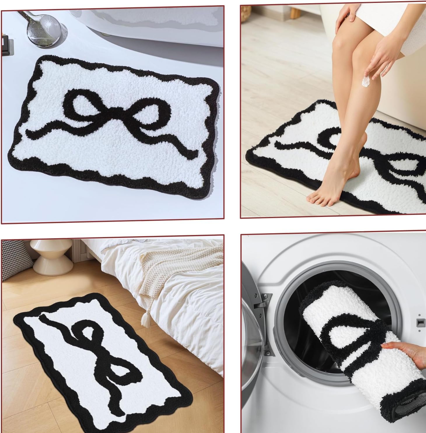 Bow Rug - Bow Shaped Bathroom mat - Handmade & Premium- 30in (75cm) - Pink bathmat - Designer Rugs - Aesthetic Room Decor - Cute Room Decor Coquette bathmat Rug (Black)