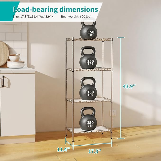 BestOffice | 4-Tier Wire Storage Shelves | 12"D x 18"W x 44"H ...