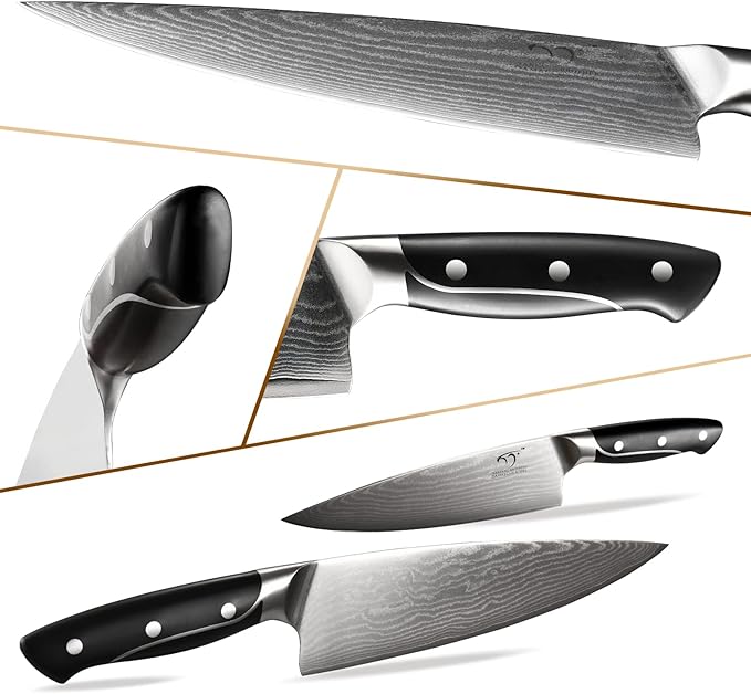 18 Pieces Damascus Kitchen Knife Set, 8 Piece Steak Knives, Non-slip ABS - Image 5