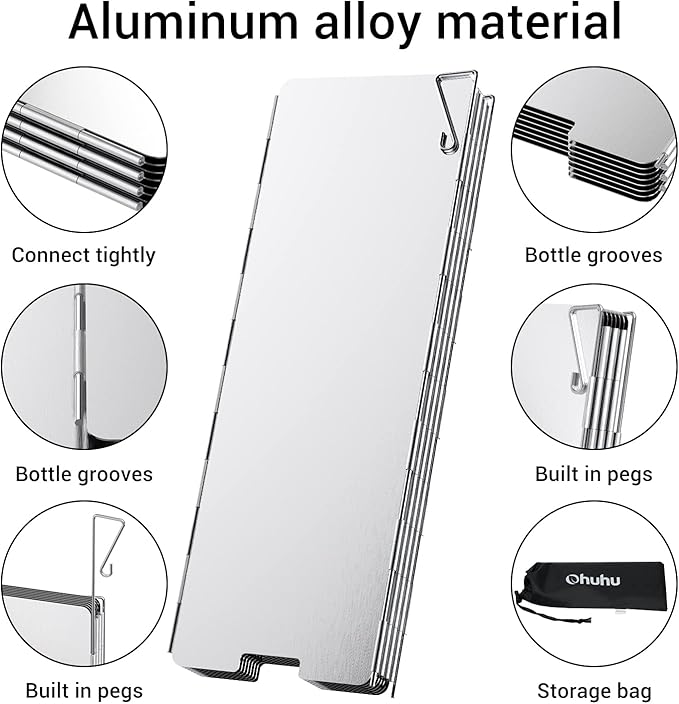 Camp Stove Windscreen, Ohuhu Camping Stove Windscreen 8/10/12 Plates Aluminum - Image 3