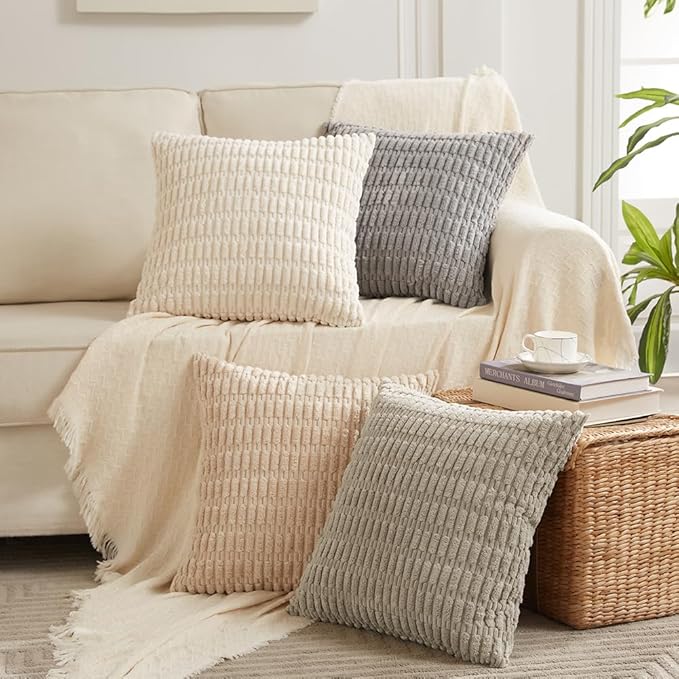 Fancy Homi 4 Packs Taupe Decorative Throw Pillow Covers 20x20 Inch - Image 7