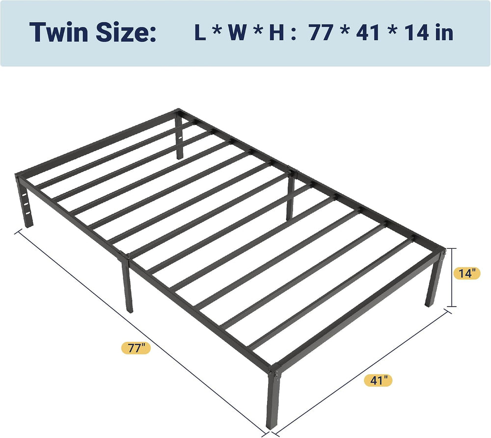 Allewie Twin Bed Frame, 14 inch Metal Beds with Storage Space, Black
