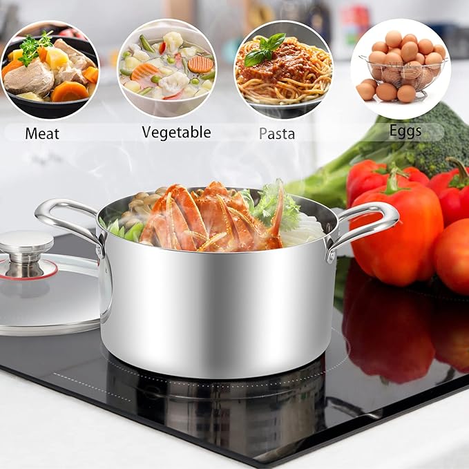TeamFar 6 Quart Stock Pot, Stainless Steel Tri-Ply Cooking Pasta Pot - Image 6