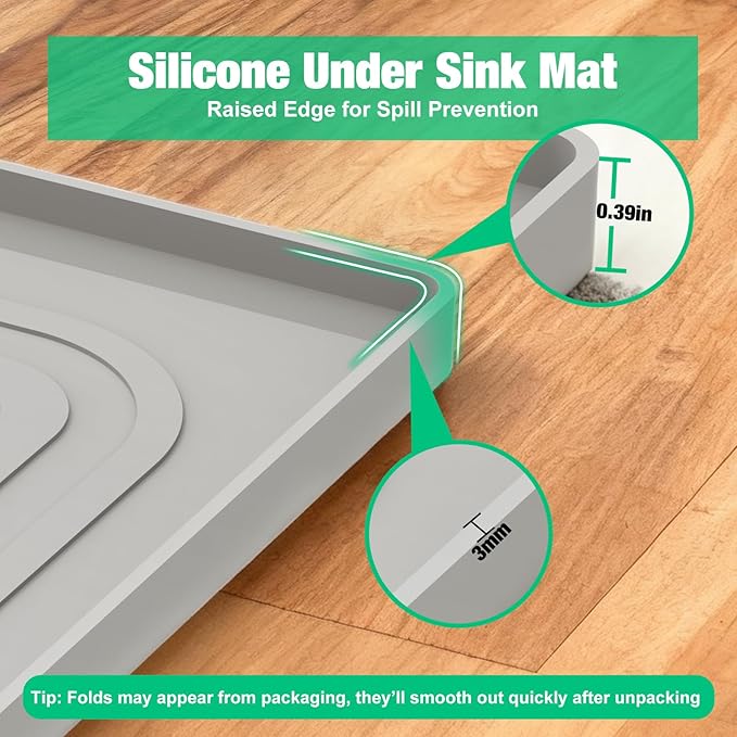Aisslro Under Sink Mat 28" X 19", Waterproof Silicone Under Sink Mats - Image 5