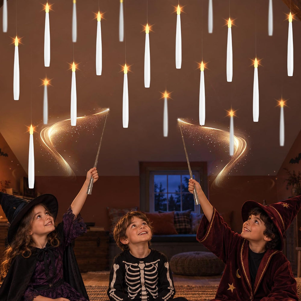LUSHARBOR Floating Candles with Wand, Halloween Magic Flameless Candles