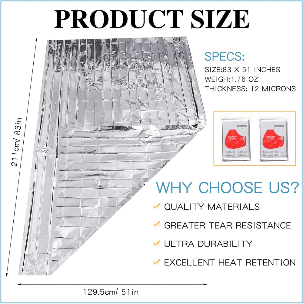 Macarrie 100 Pack Emergency Thermal Blankets Foil Space, Silver