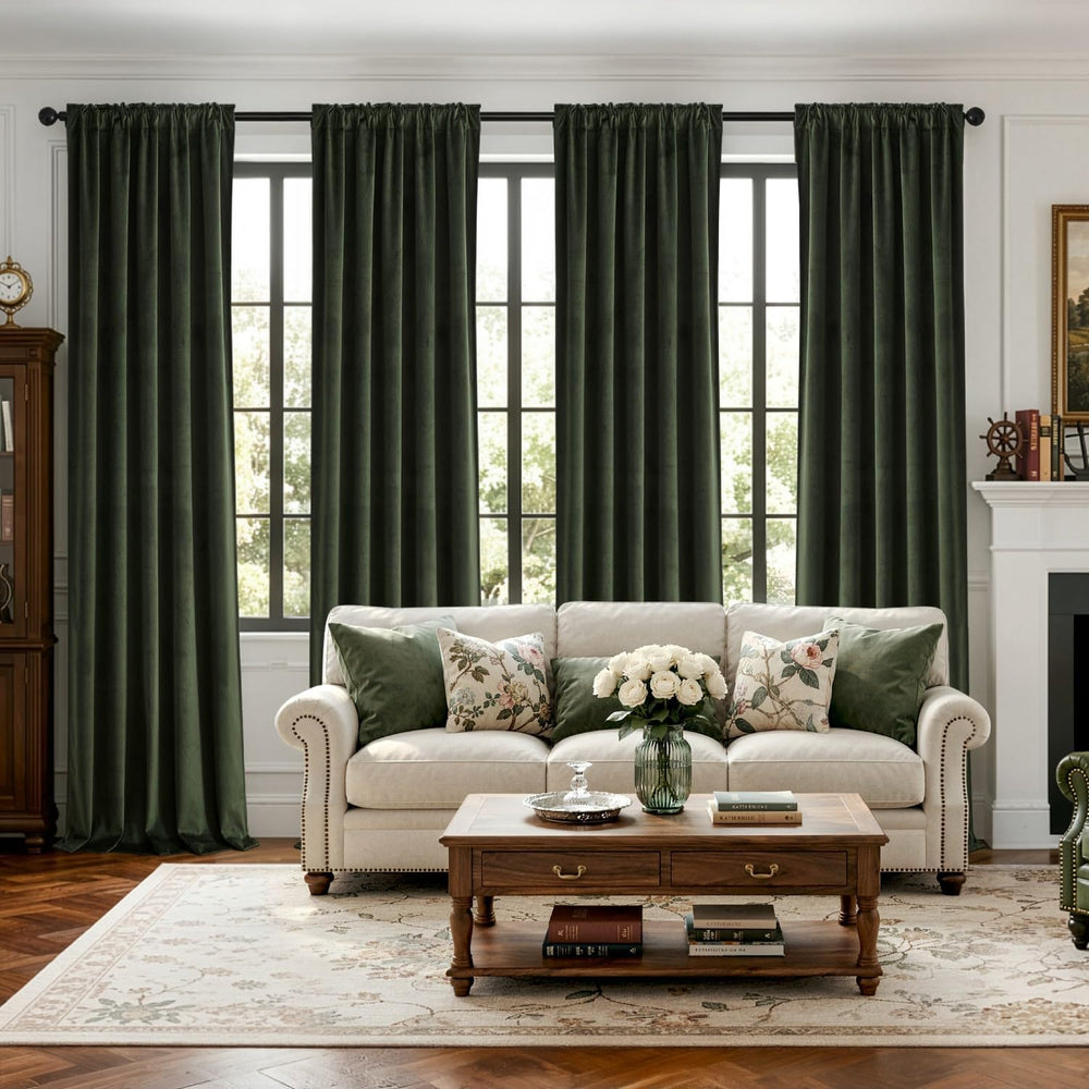 MIULEE Olive Green Velvet Curtains 4 Panels Set Back Tab 40x96 Inch Long