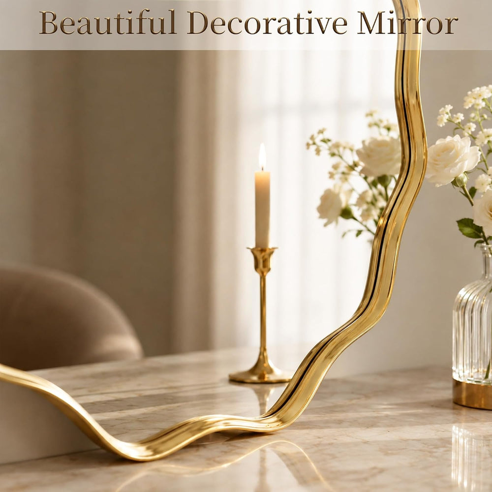 VooBang Gold Scalloped Circle Mirror, 20" Wavy Edge Round Wall Mirror