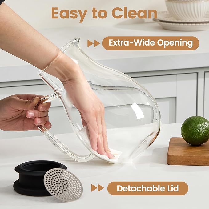 Glass Pitcher with Lid, 68 oz, Hot/Cold Glass Water Jug with Silicone Lid - Image 6