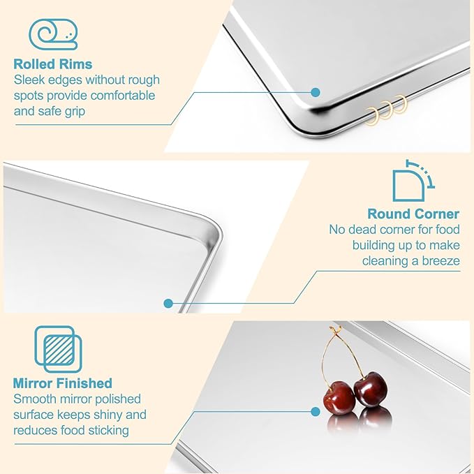 TeamFar Baking Sheet with Rack Set, 17.6/16/12.5 Inch Stainless Steel Cookie