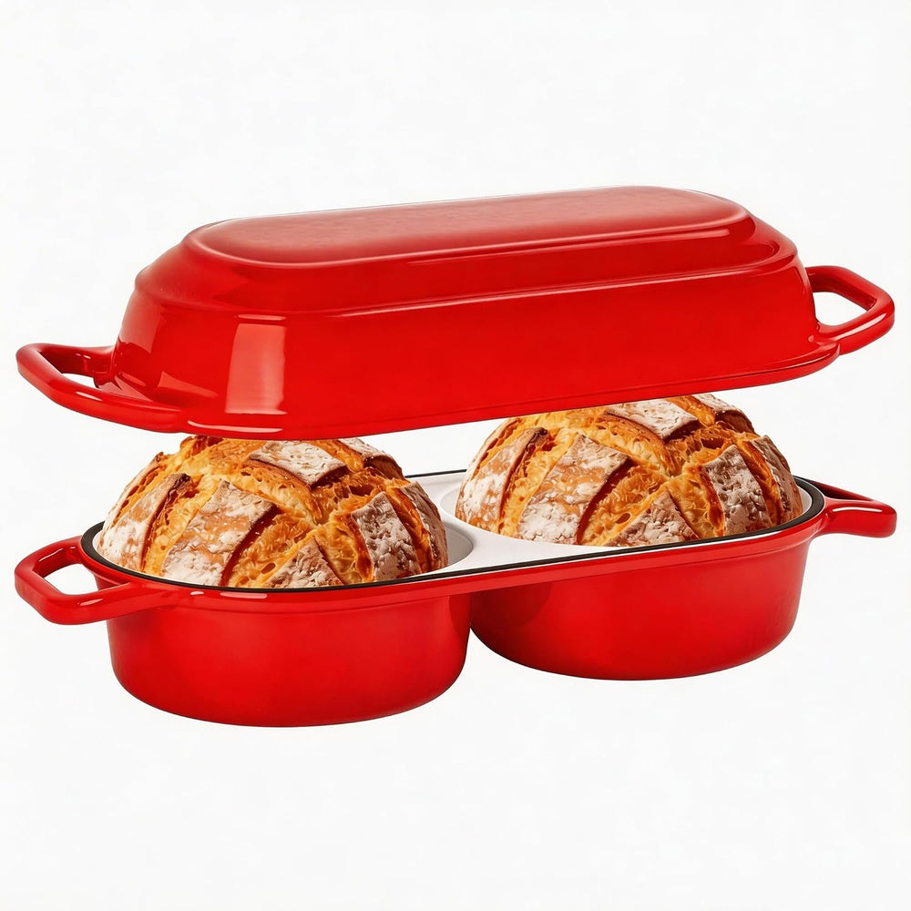 Mini Double Dutch Oven For Sourdough Bread Baking, 2.2QT Enameled Cast Iron