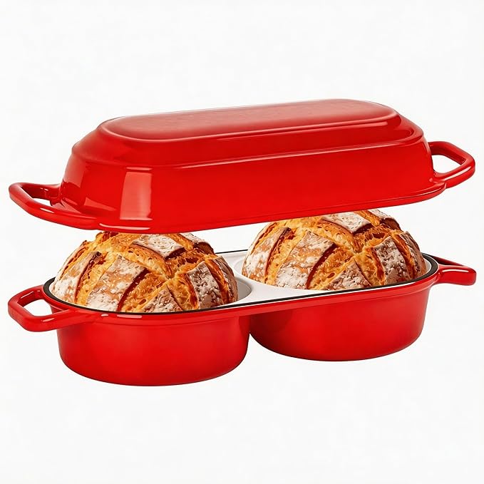 Mini Double Dutch Oven For Sourdough Bread Baking, 2.2QT Enameled Cast Iron by ONKO