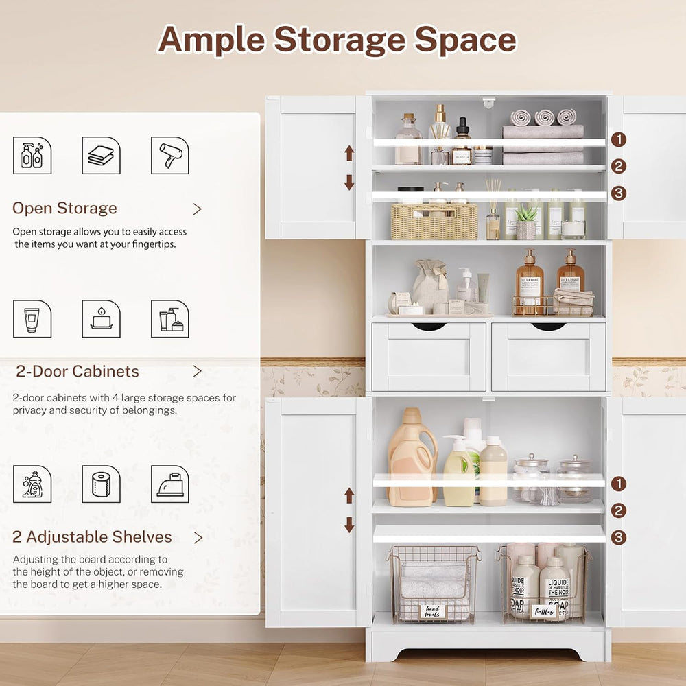TEENFON 57.8" H Tall Bathroom Storage Cabinet with 4 Doors & 2 Adjus...