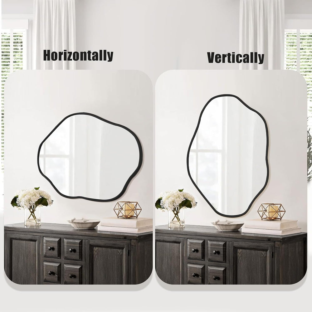 ULIKE Irregular Wall Mirror, 24x36 Inch, Black Wood Frame