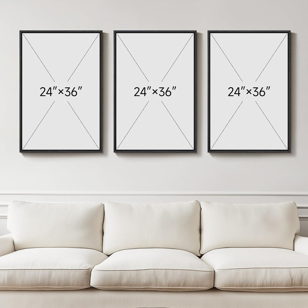 Framed Black and White Abstract Wall Art for Living Room, 3 Piece 24x36 In