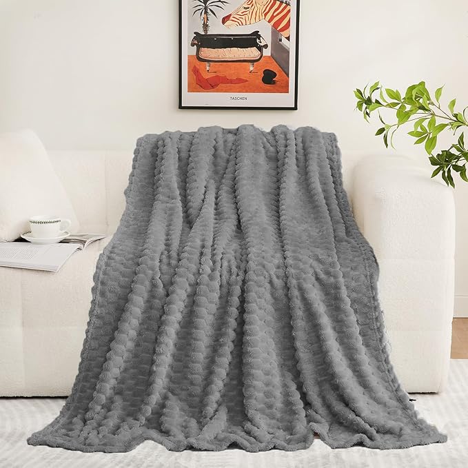 Puncuntex Grey Throw Blanket 90"×90" inches Fuzzy 3D Jacquard Decorative - Image 3