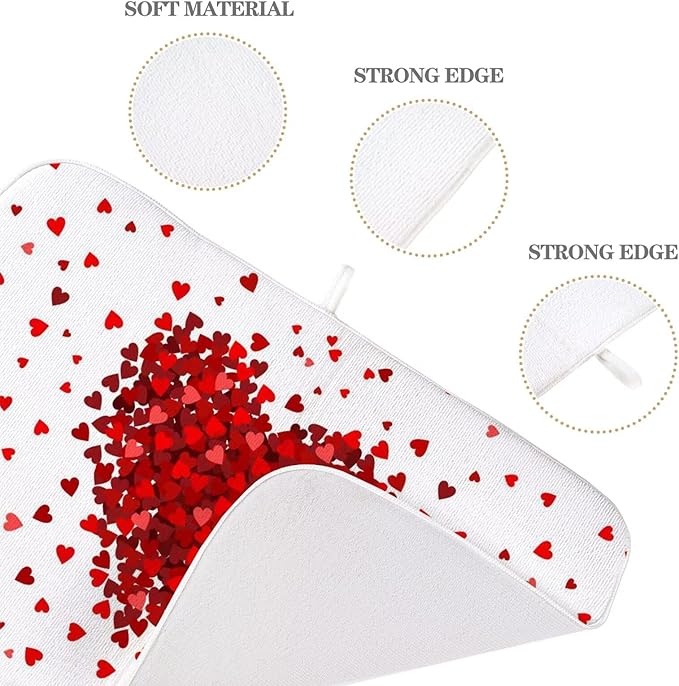 Valentines Day Dish Drying Mat 18 x 24 inch Red Hearts Decorative Drying Mats - Image 3