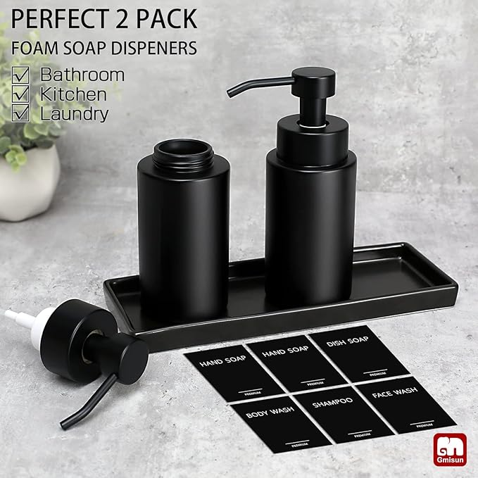 GMISUN Foaming Soap Dispenser, 10 Fl oz/300 ml Matte Black Glass Foaming Hand - Image 4