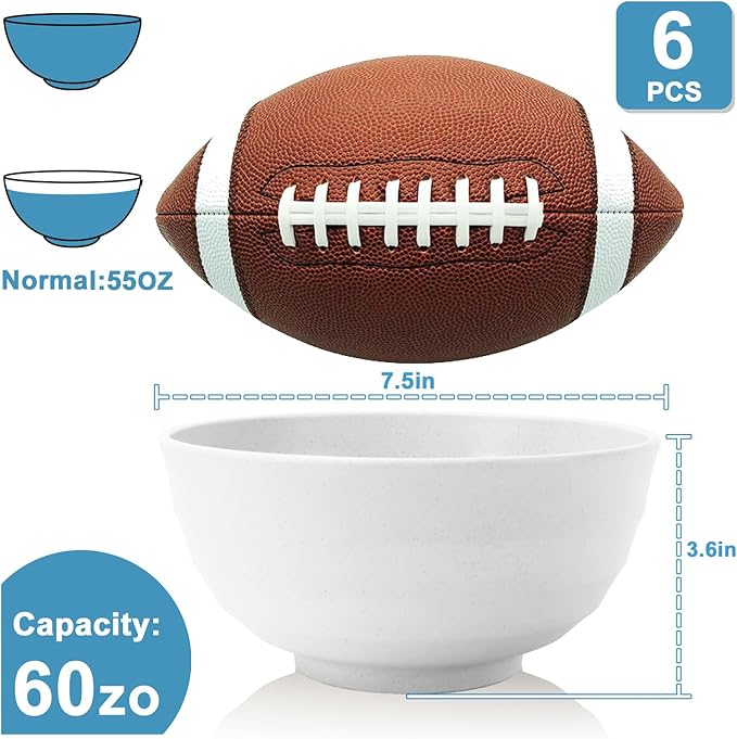 60 OZ Wheat Straw Bowls, Large Popcorn Bowl Sets of 6, Unbreakable Large - Image 2