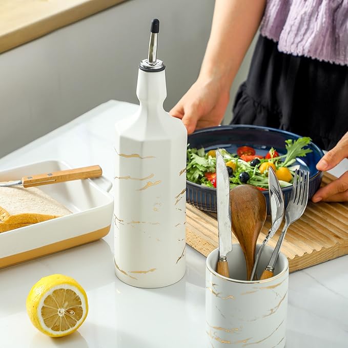 Ceramic Olive Oil Dispenser Bottle, Large Capacity 26oz Oil and Vinegar Bottles - Image 3