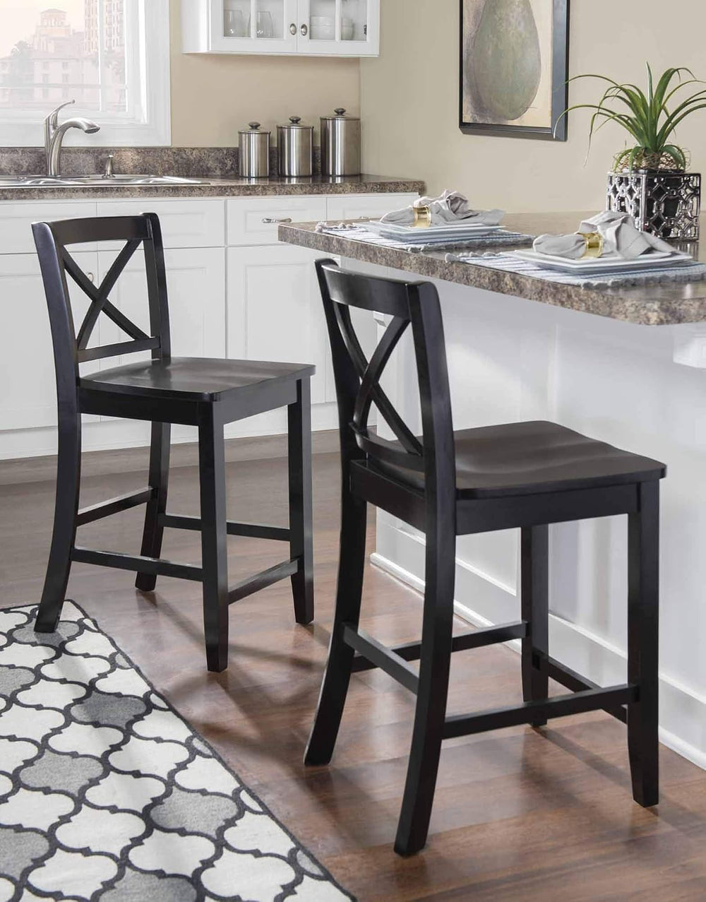 Linon Home Dcor Black X Back Counter Stool, 16" W x 17.91" D x 37.0...