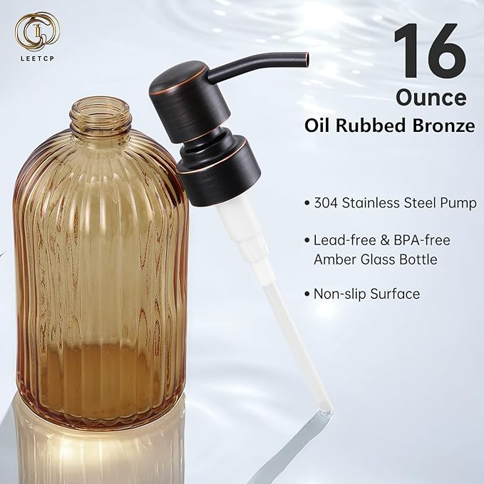 16 OZ Amber Glass Soap Dispenser, Amber Stripe Bathroom Hand Soap Dispensers - Image 6