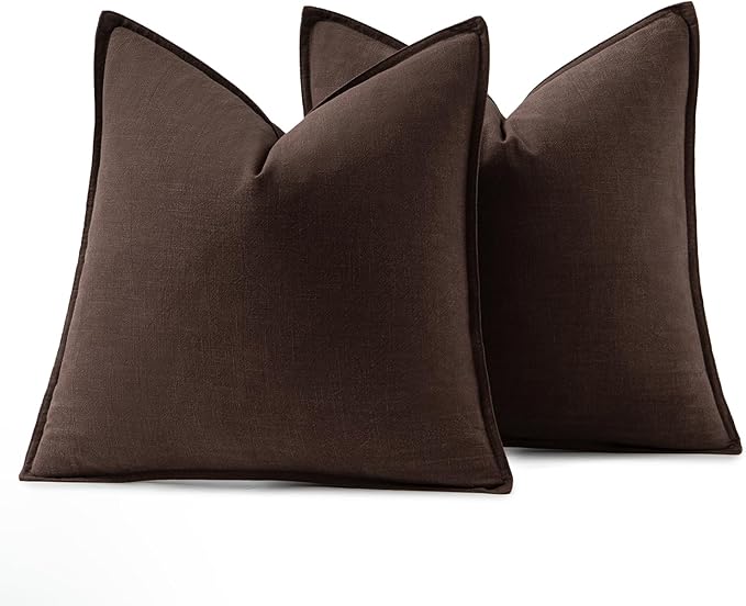 MIULEE Decorative Linen Euro Sham Pillow Covers 26x26 Dark Brown Boho Farmhouse - Image 6