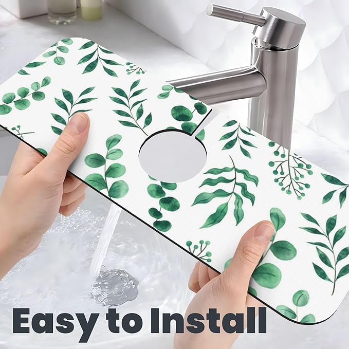 Watercolor Plant Green Leaves Dish Drying Mat - Image 8