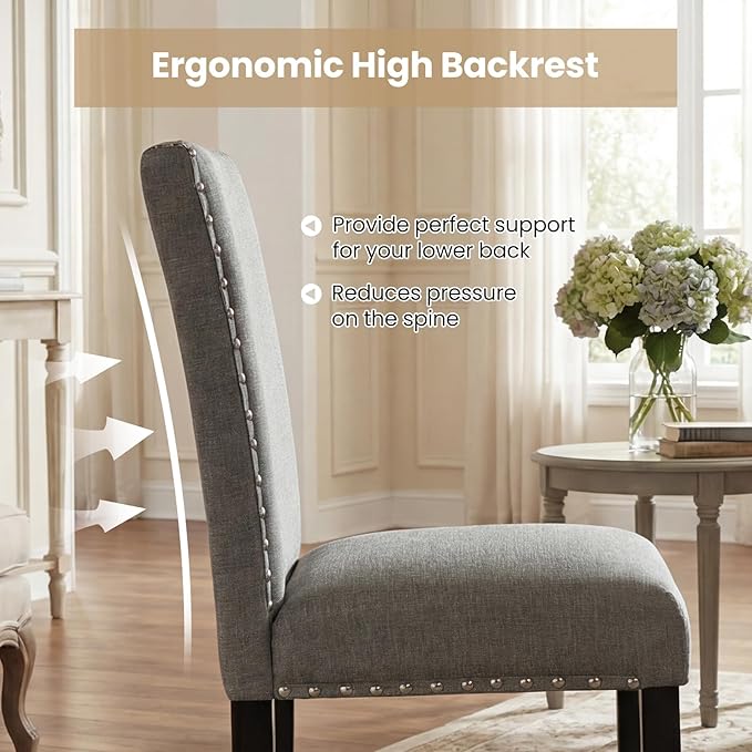 Giantex Dining Chairs Set of 4, Fabric Upholstered Parsons Kitchen Chair w/Na...