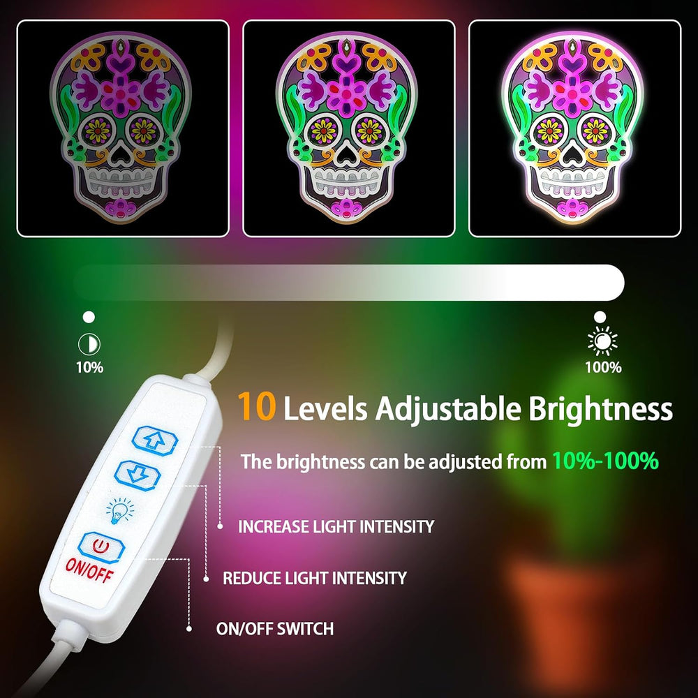 Halloween Day of the Dead LED Neon Signs, Mexican Sugar Skull Neon Lights
