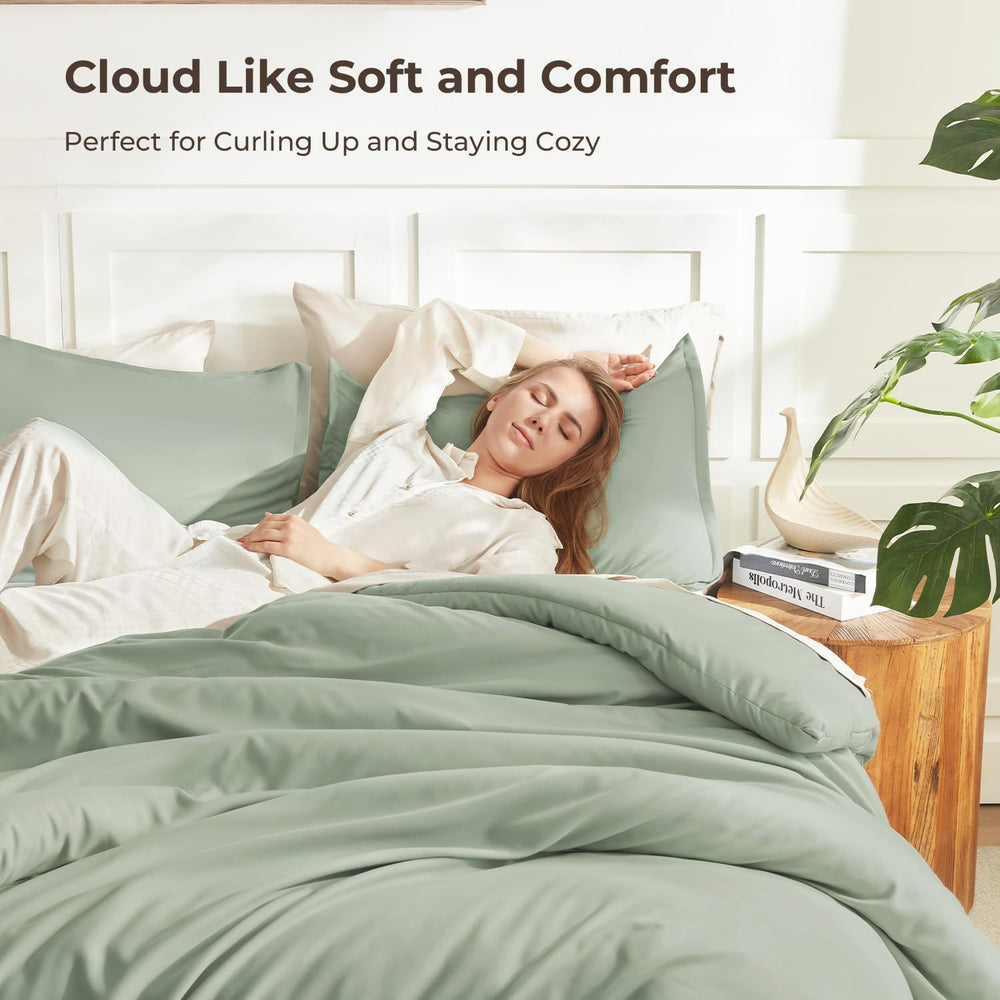 Litanika California King Comforter Set Sage Green, 3 Pieces Solid Bedding