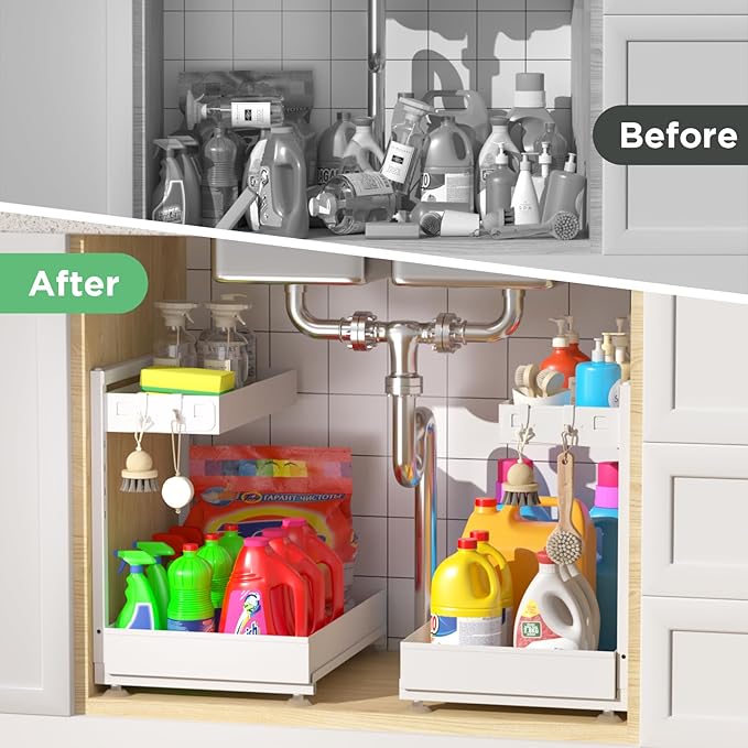 Under Sink Organizer Bathroom Kitchen: 2 Pack 2 Tier Metal Under Cabinet Storage - Image 3