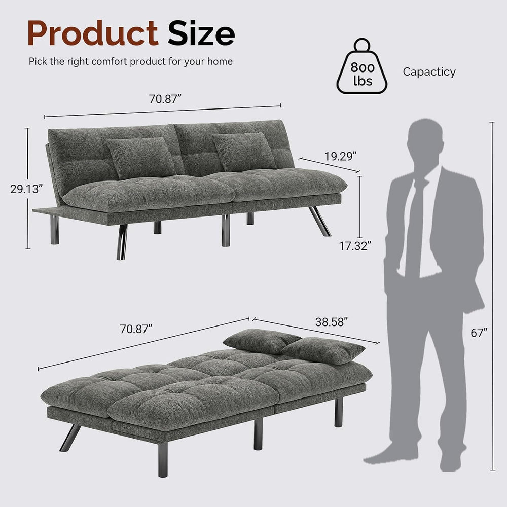 Convertible Futon Sofa Bed Chenille Fabric 70" (Dark Gray)