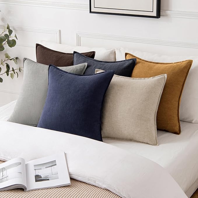 MIULEE Decorative Linen Pillow Covers 18x18 Inch Hazel ​Boho Farmhouse​ - Image 4