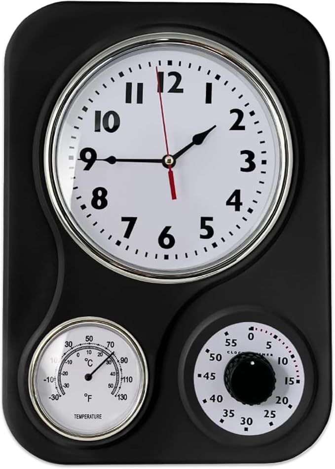 Lily's Home - 9.5 Inch x 12.5 Inch - Retro Kitchen Wall Clock, Vintage Wall by LilysHome