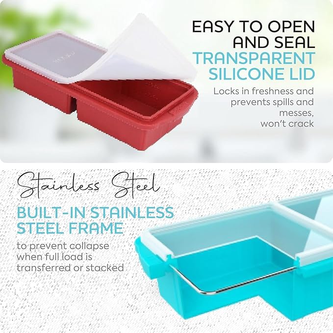 Silicone Freezer Tray With Lid-Soup Freezer Container molds-Large Ice Cube Tray - Image 3