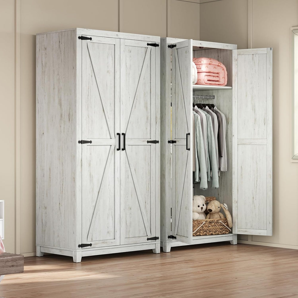 LUXOAK 70" Large Armoire Wardrobe Closet with Hanging Rod, Farmhouse Clo...