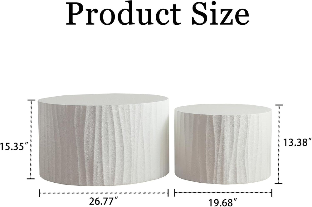 Nesting Coffee Table Set of 2, Modern Round Wooden Drum Side End Coffee Table...
