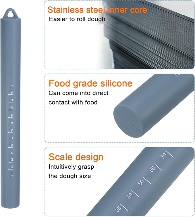 HARFINGTON Silicone Rolling Pin 10" Silicone Surface Non-Stick Stainless Steel - Image 4