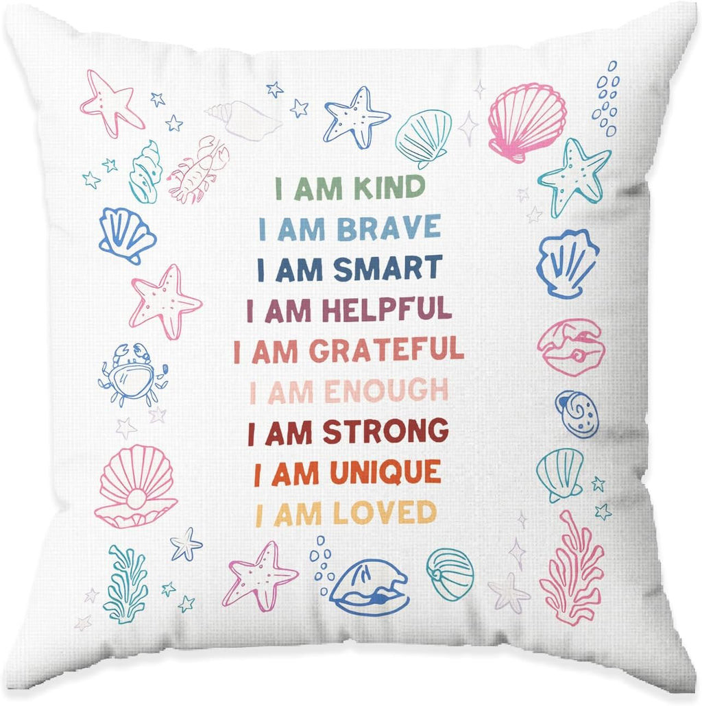 Ocean Under The Sea Nursery Kids Pillow Cover 18x18, Positive Affirmations for Kids, Preppy Coastal Beach Nautical Pillow Cover for Nursery Classroom Boys Girls Room Playroom Decor