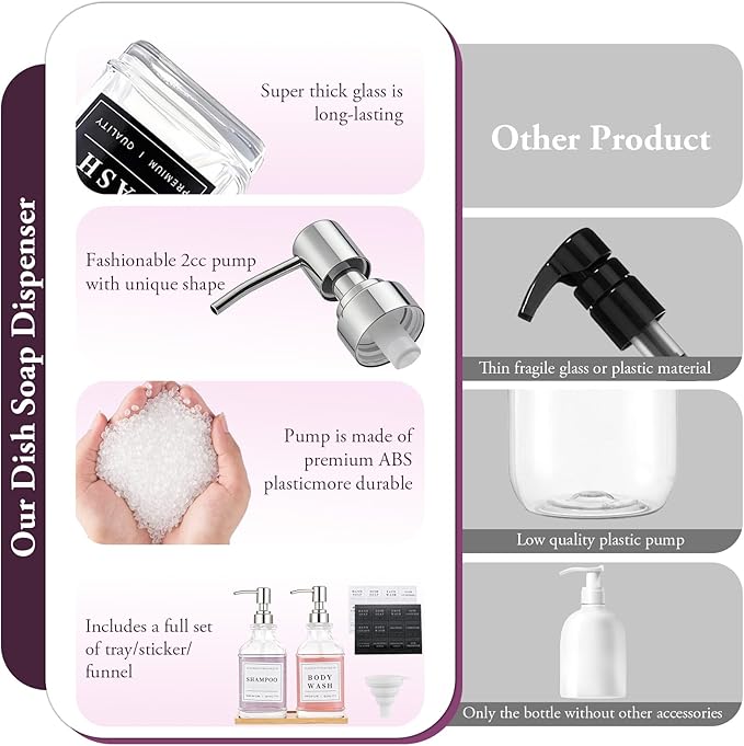 Glass Soap Dispenser with Pump, Countertop Soap and Lotion Dispenser Set of 2 - Image 7
