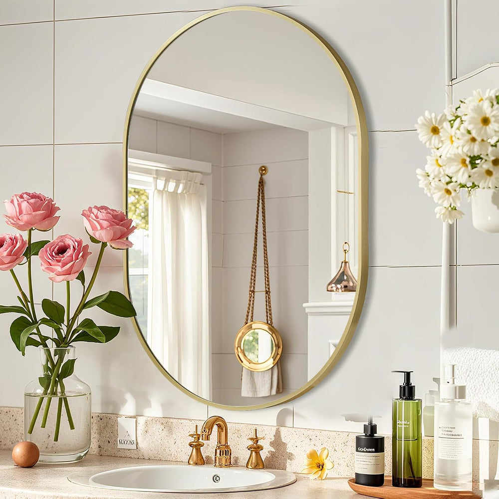 Gold Oval Mirror, 17x30 Inch Oval Bathroom Mirrors for Over Sink