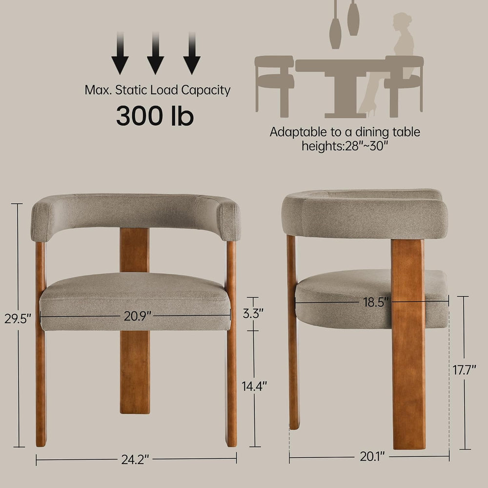 Usaint Wooden Barrel Dining Chairs Set of 2 with Walnut Wood Legs and Arm