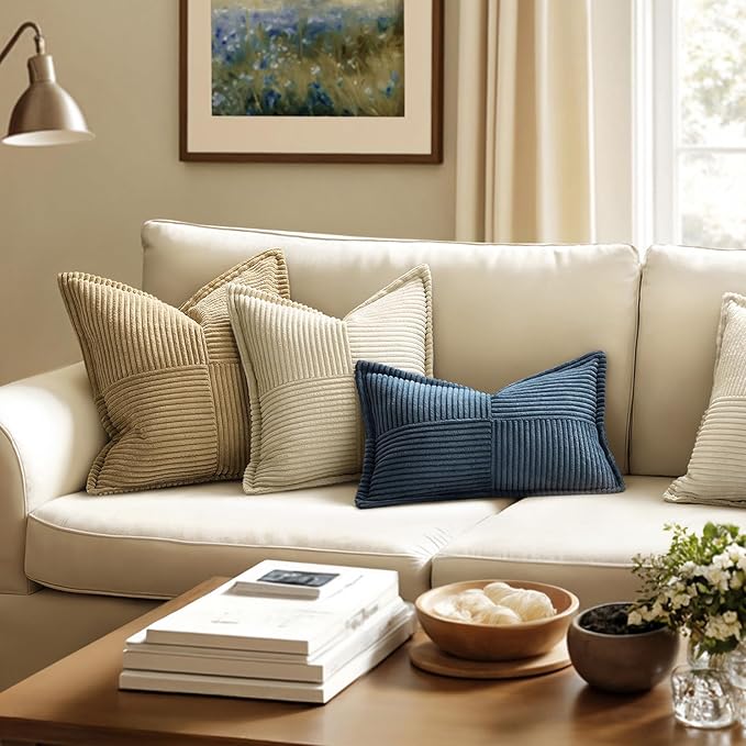 MIULEE Blue Corduroy Lumbar Pillow Covers 12x20 Inch 12x20 Inch - Image 2