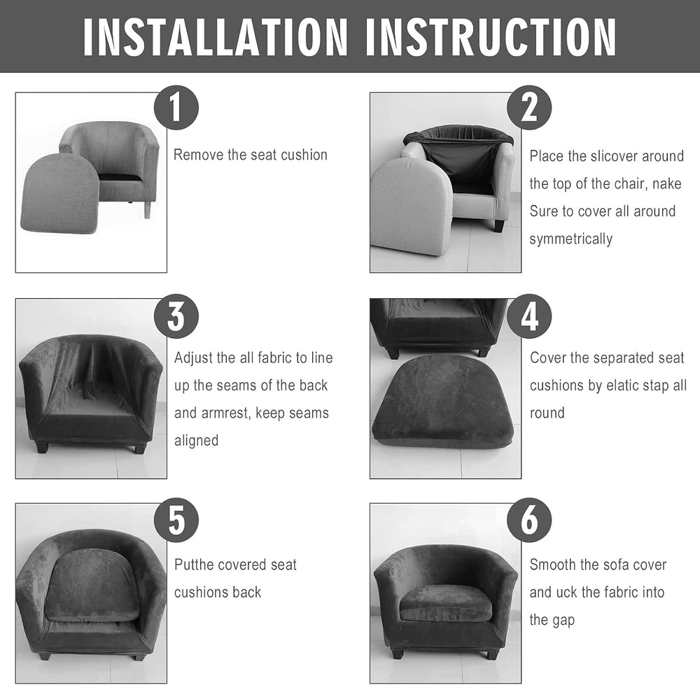MIFXIN Tub Chair Slipcover 2-Piece Velvet Barrel Club Chair Covers with Cushi...