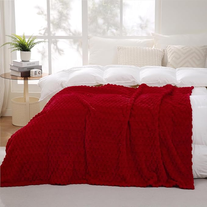 Puncuntex Red Throw Blanket 60"×80" inches Fuzzy 3D Jacquard Decorative Flannel - Image 3