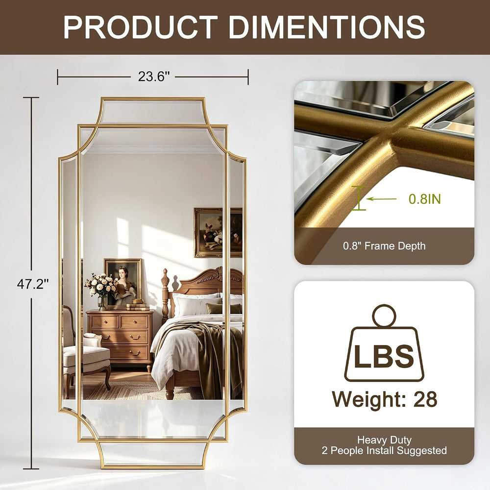 Full Length 47"x24" Beveled Gold Mirror for Wall, Gold Traditional ...