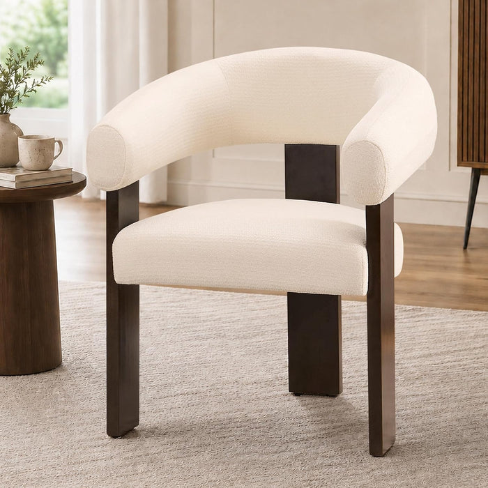 Modern Accent Chair, Barrel Armchair, U-Shaped Backrest, White