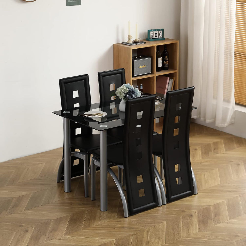 Karl home 5-Piece Glass Dining Table Set with 4 PVC Chairs, Easy Assembly | 4...